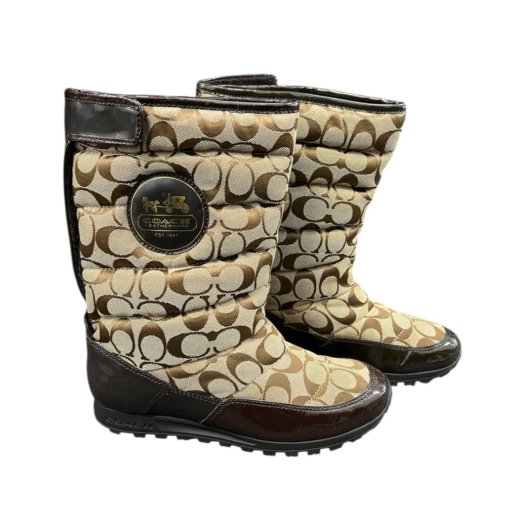 Coach Beige and Dark Brown Patterned Jordy Boots NWOT